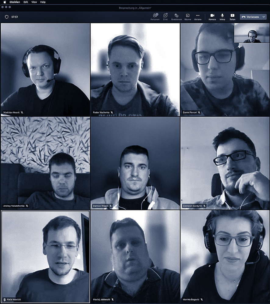 The team on a remote call